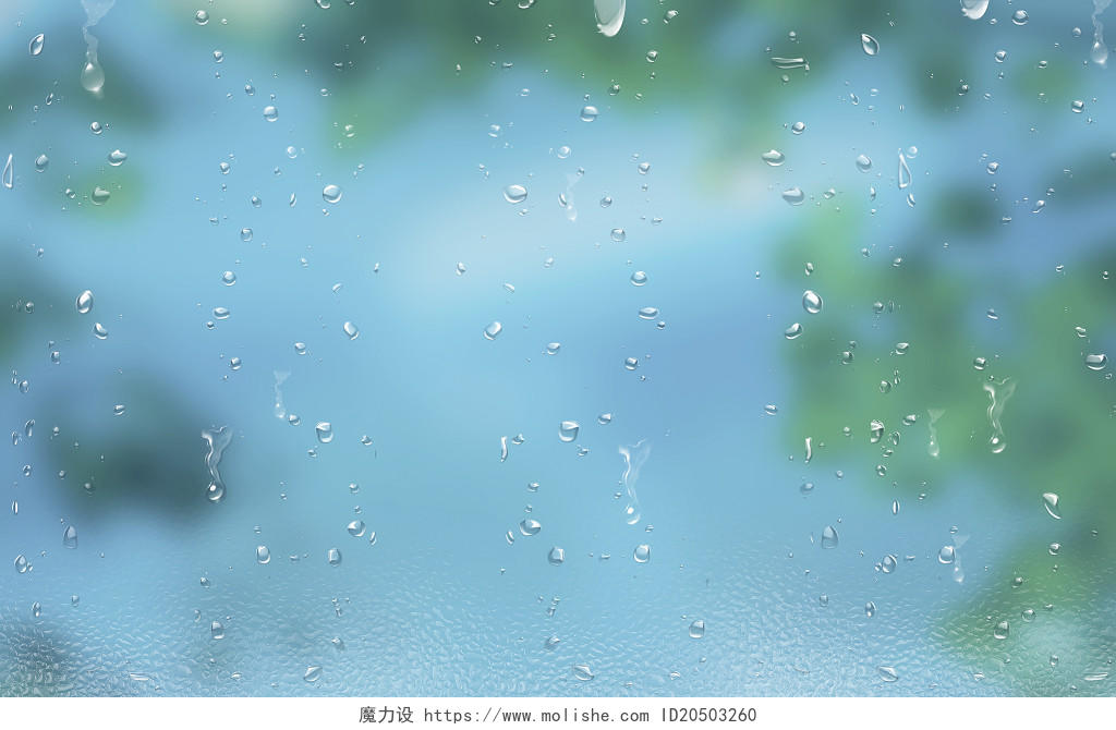 写实下雨天雨水雨滴插画24节气雨水春天春分